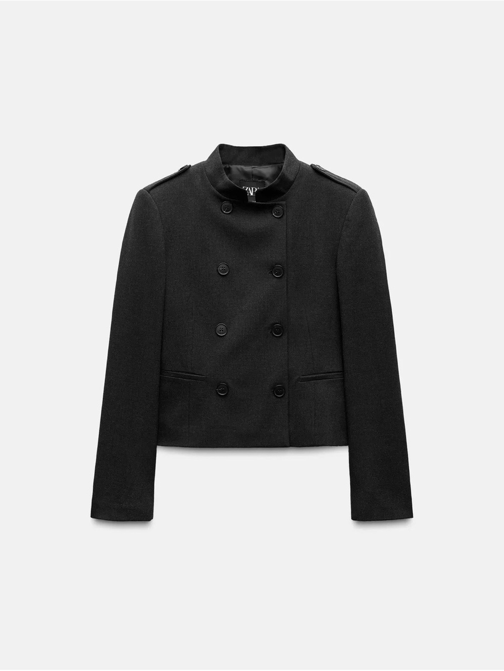 Zara Black Double-Breasted Cropped Pea Coat